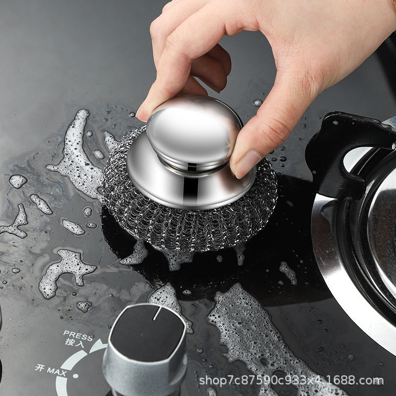 Handle stainless steel scrubber, household non-shedding cleaning ball, large iron wire brush, kitchen pot washing