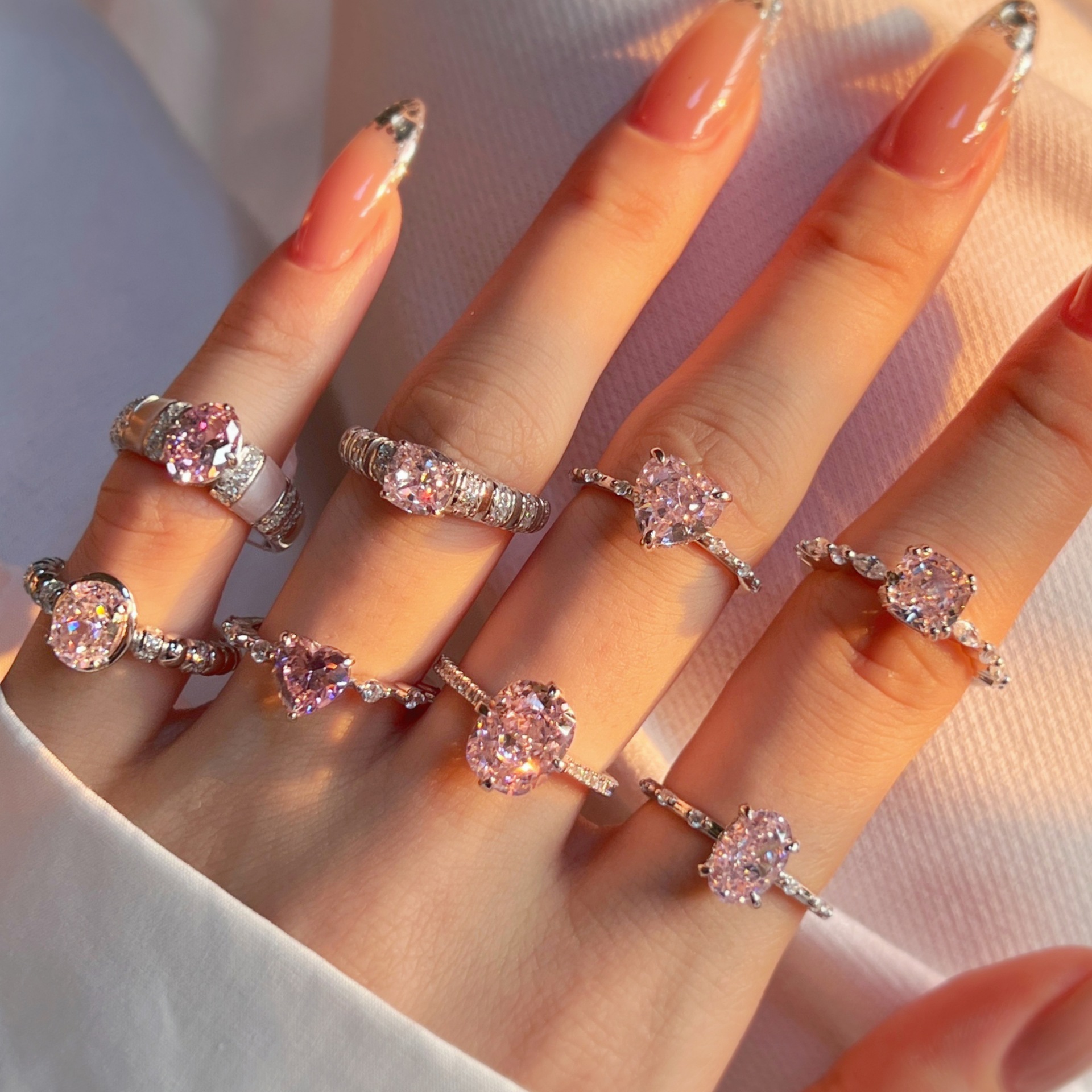 Live S925 sterling silver ring for women, design high-carbon diamond 8A zircon ice-cut closed ring wholesale