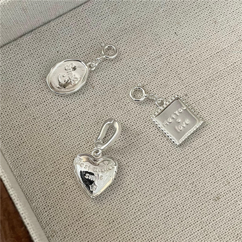 S925 sterling silver white silver pendant simple heart shape letter side drop