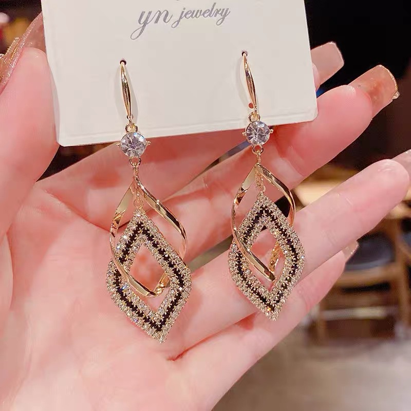 Double layer geometric rhombus earrings women new ear hook ear accessories