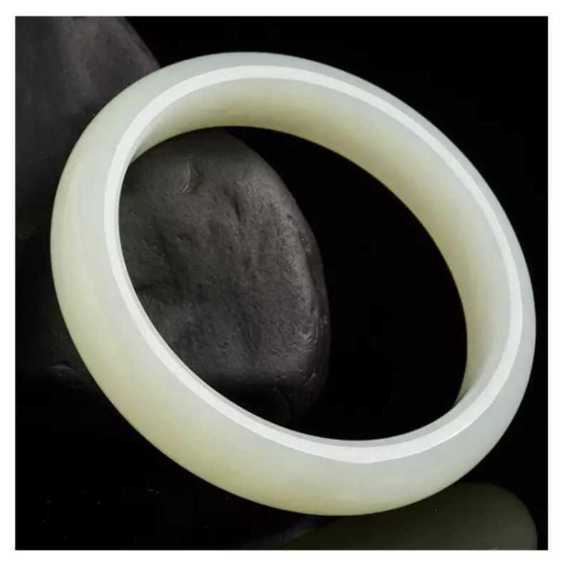 Xinjiang Outer Mongolia Material Tianyu Bracelet Green White Jade Flat Bar Woman High Imitation Jade Jade Bracelet Live Broadcast