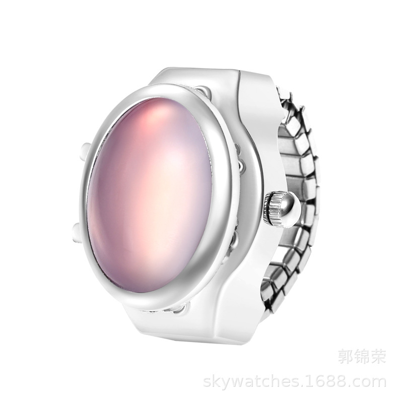 New Ring Watch Round Resin Glitter Flip Finger Watch Student Watch Can See Time