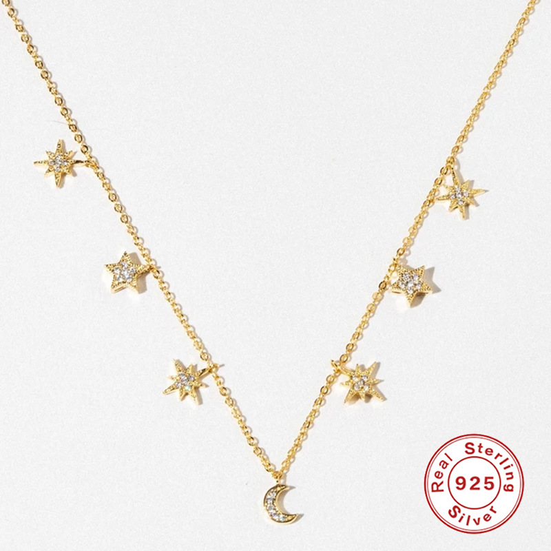 S925 sterling silver INS symmetrical star moon diamond necklace with zircon clavicle necklace
