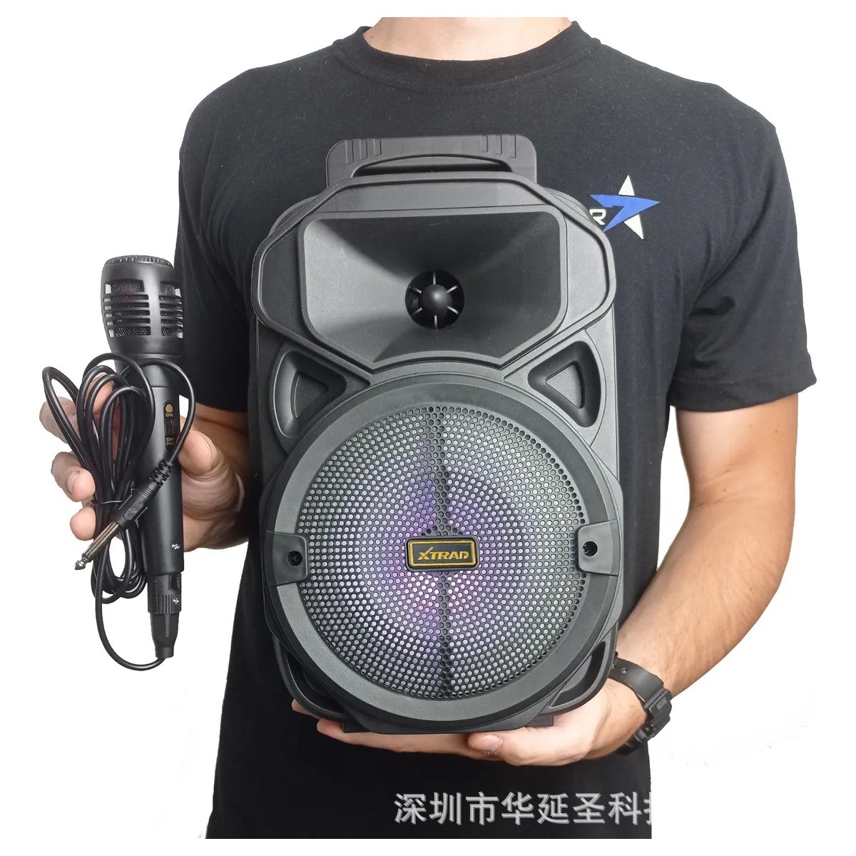 Black Colorful Bluetooth Karaoke Speaker with Microphone