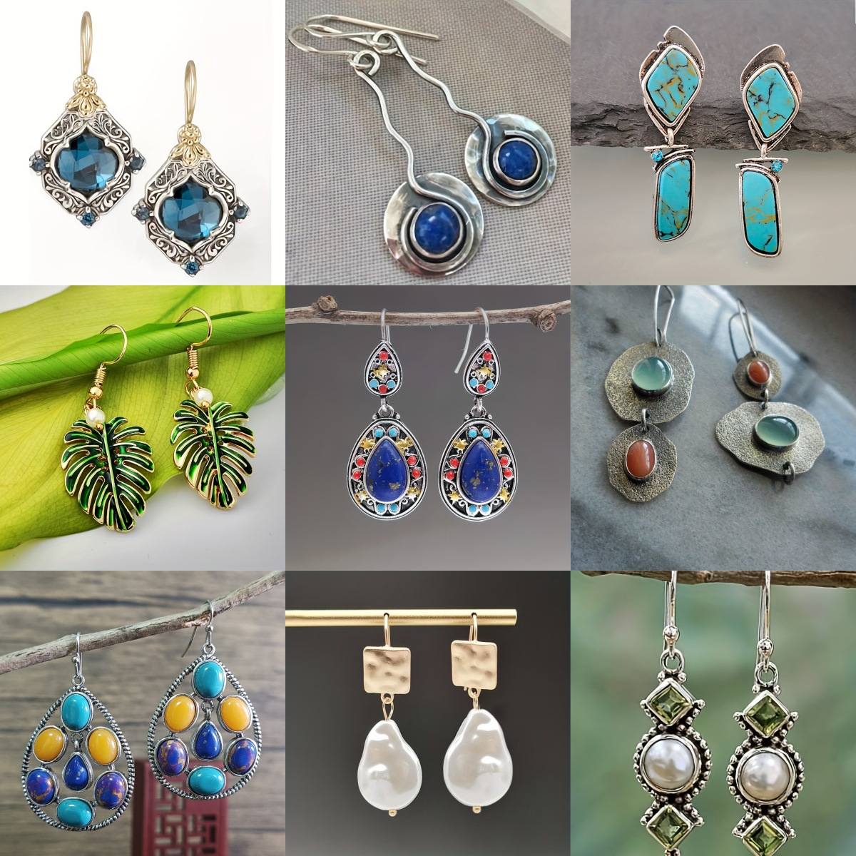Women's Earrings Natural Stone Drop Earrings Style Aquamarine Ear Accessories Independent Station Enamel Jewelry