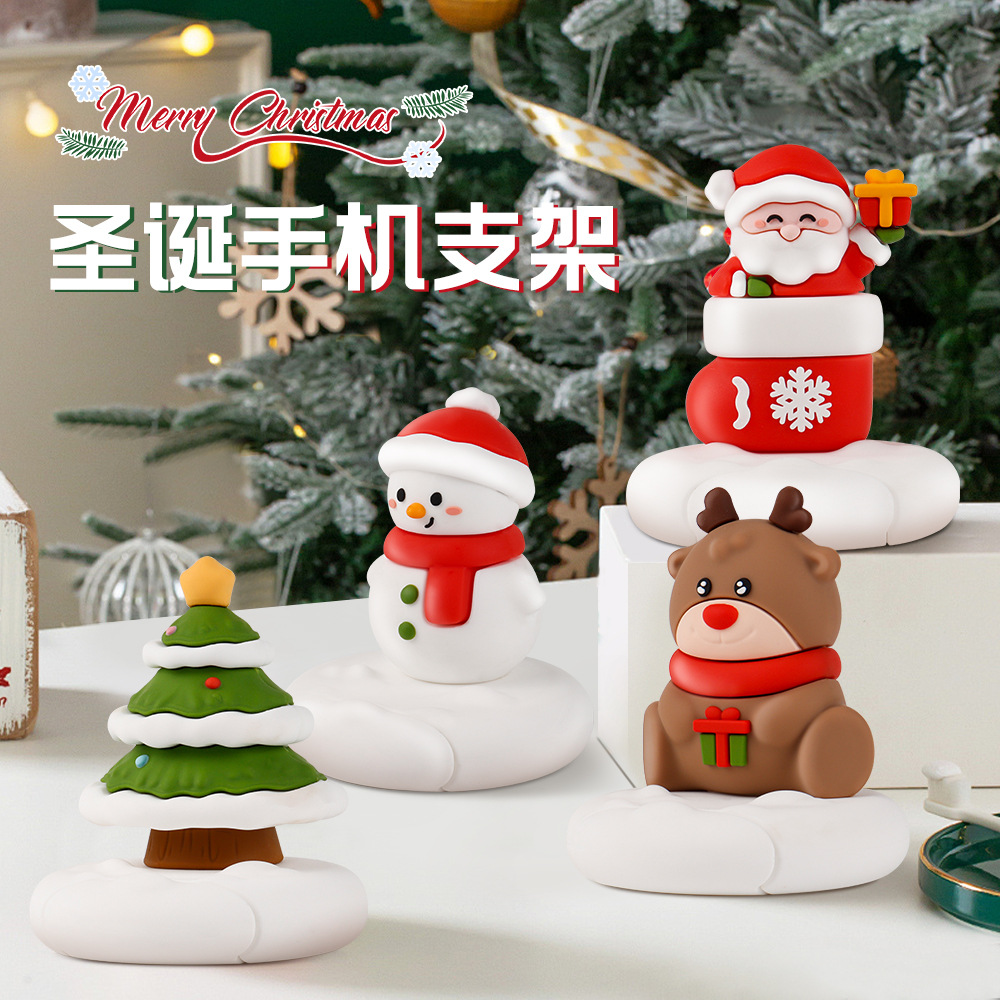 Christmas Phone Stand Cute Santa Gift Desktop Phone Stand Snowman Decoration Small Ornament