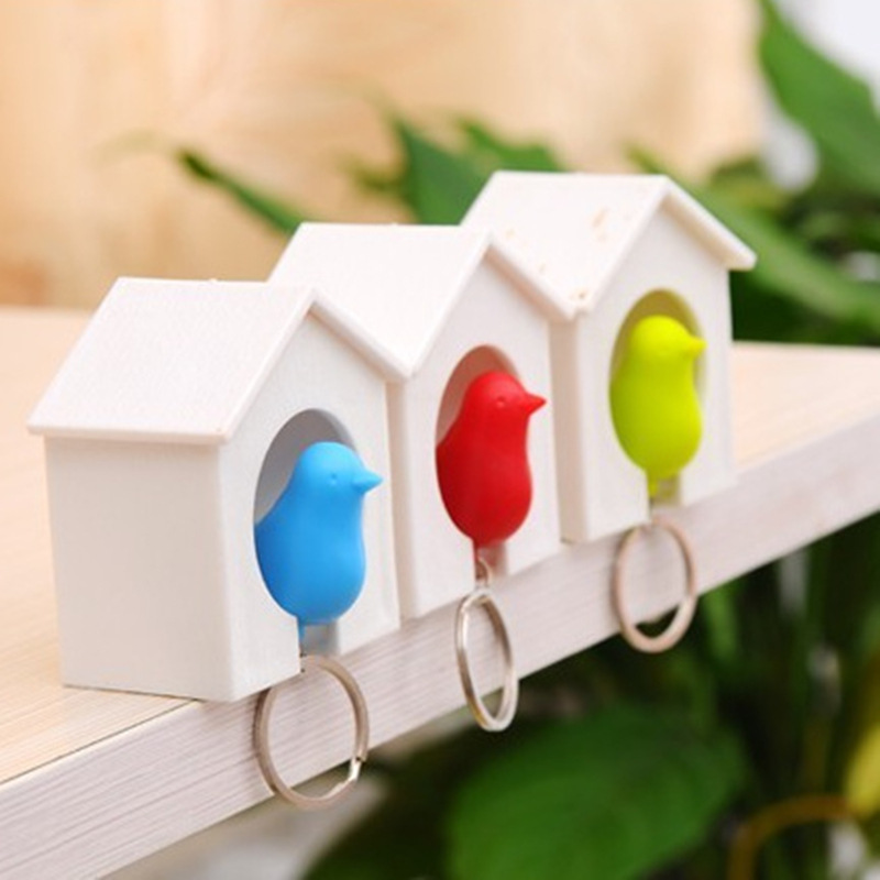 Love Nest Bird Keychain Key Finder Single Sparrow Whistle Birdhouse Novelty Gift