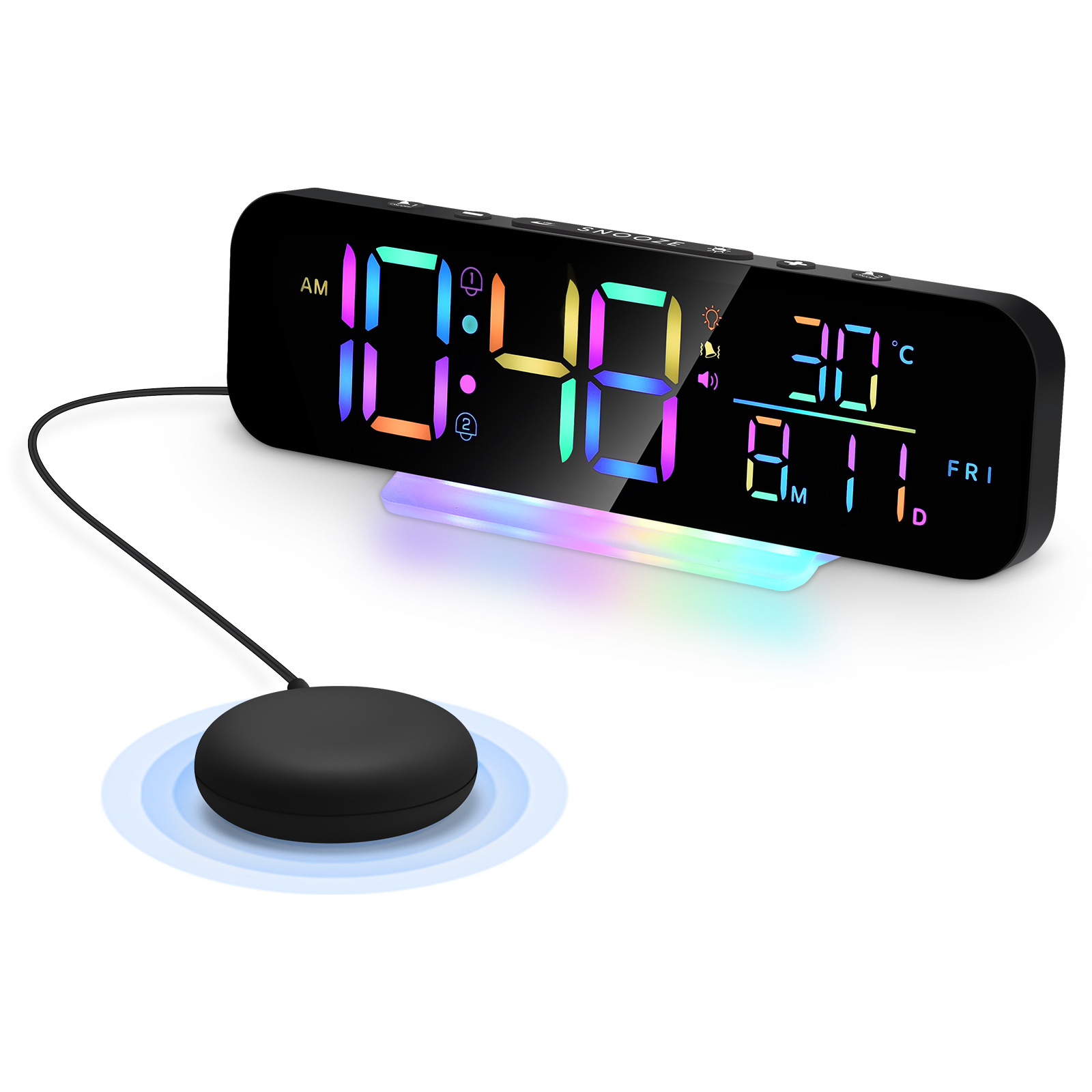 New Colorful Vibrating Electronic Clock Vibrating Alarm Clock for Deaf People Perpetual Calendar Wall Clock Living Room Large Screen Digital Display Table Clock