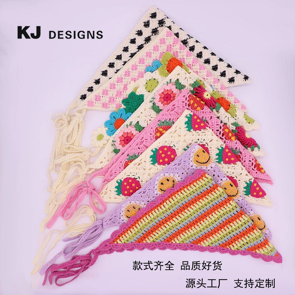 Kenjie headband hand-woven daisy triangle headband hair accessory for women with floral and fruit motifs