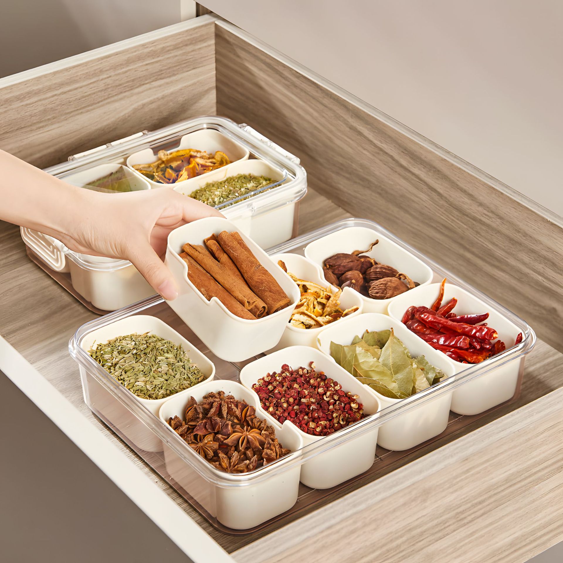 Seasoning Fresh-Keeping Plastic Kitchen Sealed Box Spice Storage Box Food-Grade Divided Transparent Coarse Grain Seasoning