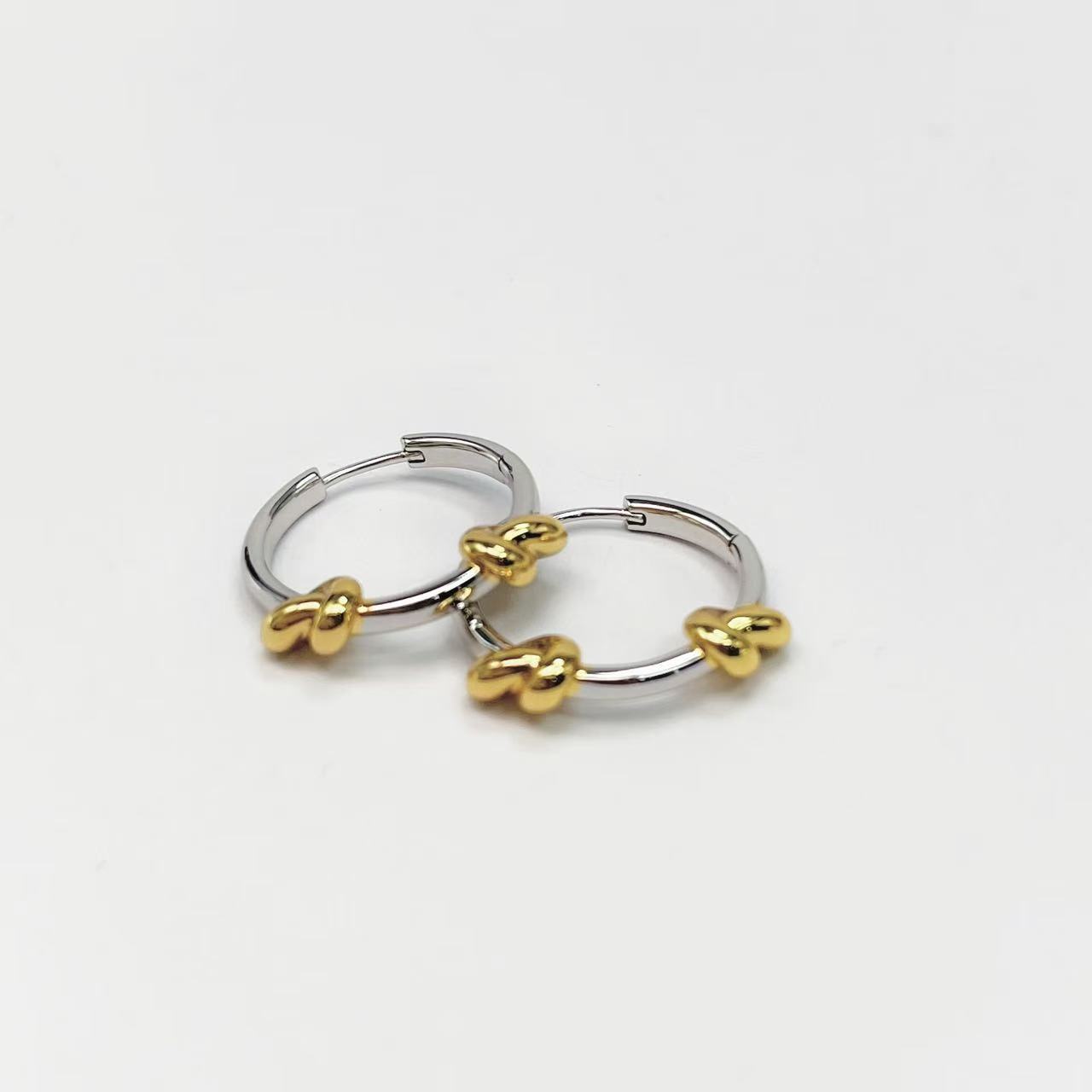 Small Gold-Silver Two-Tone Circle Earrings New Exquisite Jewelry Ear Cuffs