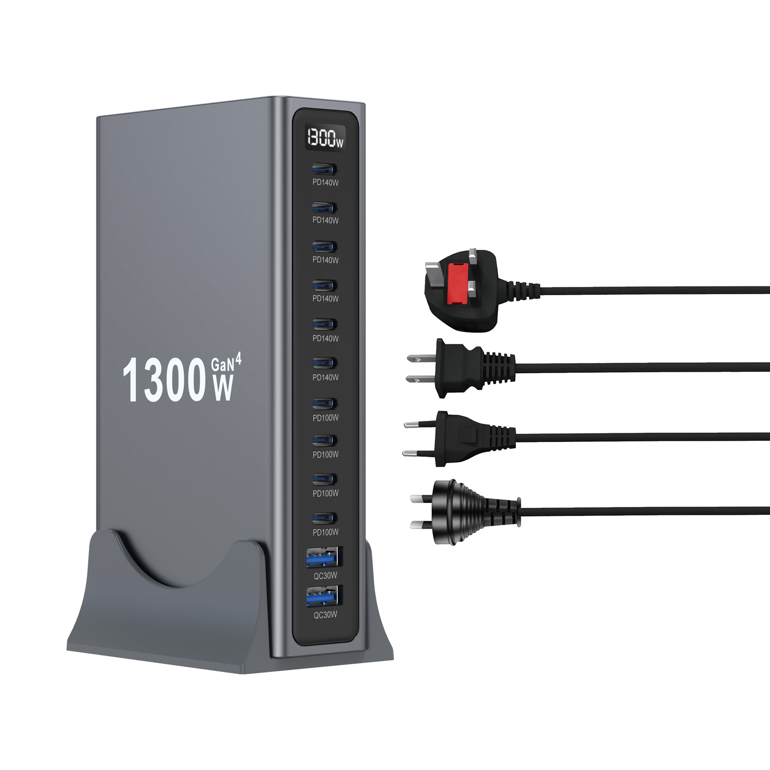New 1300W High Power Charging Station GaN Charger Fast Charging Desktop High Power Charging Station Multi-Port