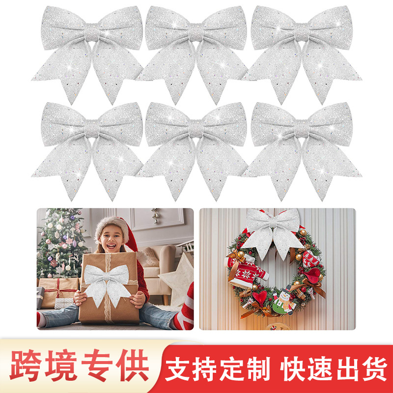 Custom Bow Pearl Cotton Silver Powder Christmas Tree Decoration Accessories Hotel Shopping Mall Hanging Ornament