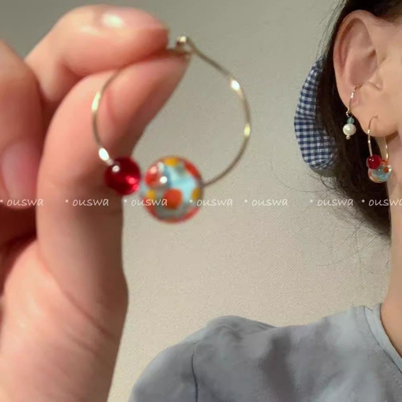 2025 Simple Dopamine Color Ball Ear Hoops for Women Niche Skin-Brightening Earrings