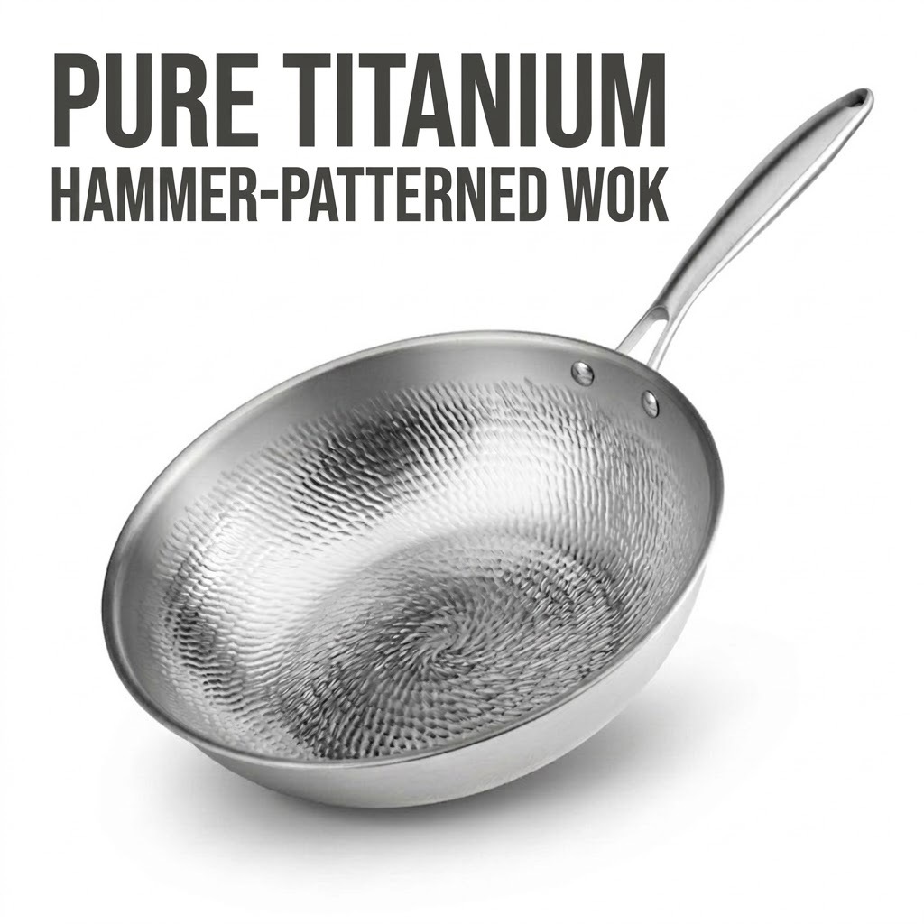 German pure titanium pot fish scale hammer pattern no coating non-stick pan household induction cooker not easy to stick titanium flat frying pan
