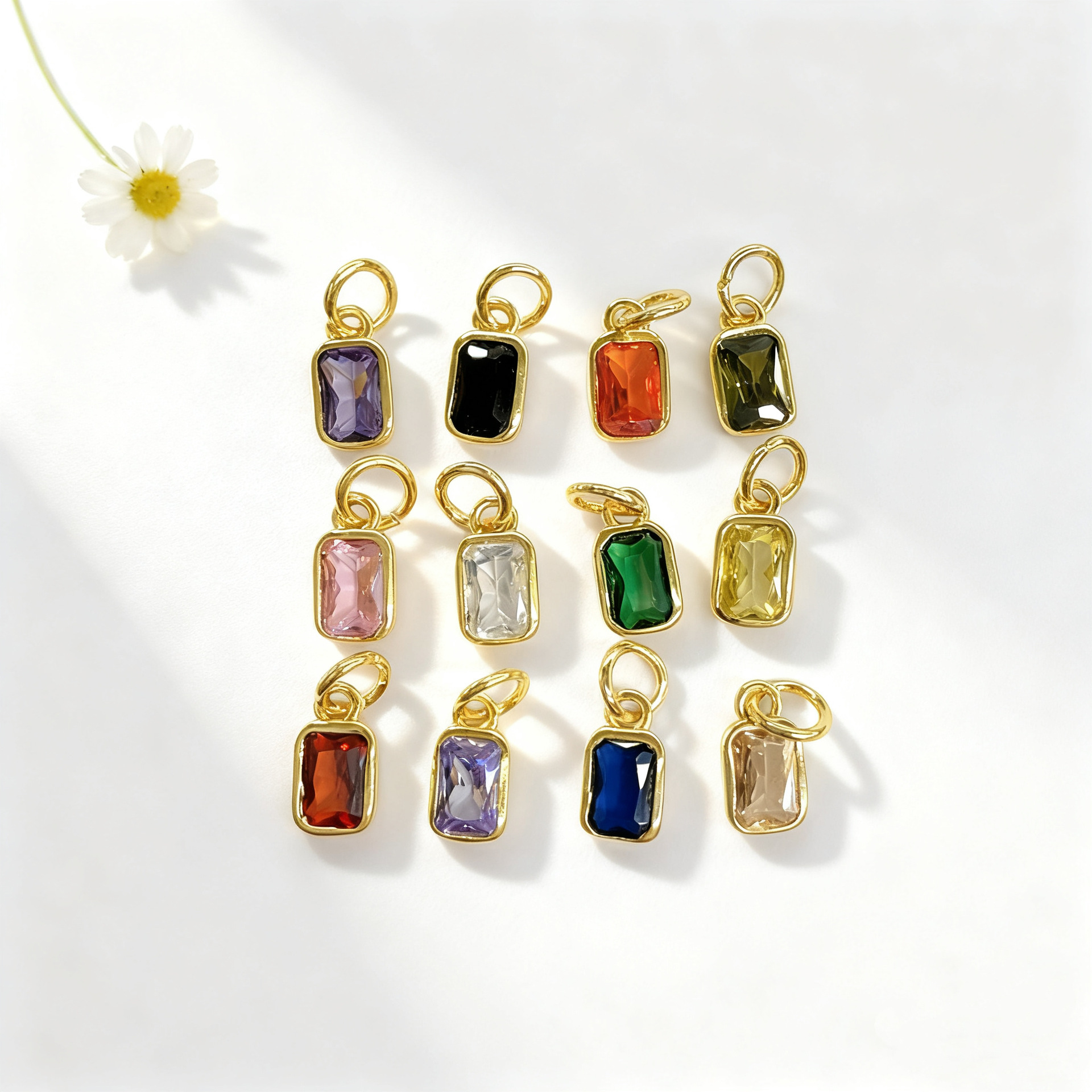 Niche simple colored zircon rectangular small pendant bracelet necklace earring pendant accessories materials handmade jewelry