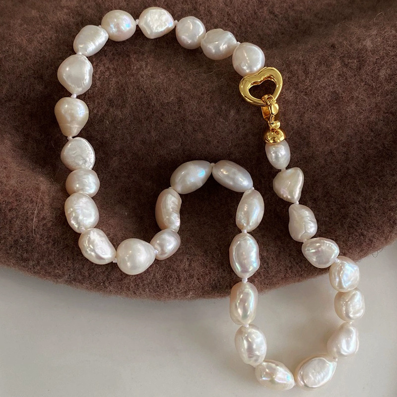 Natural baroque large colorful irregular freshwater pearl necklace elegant love clasp锁骨链 women