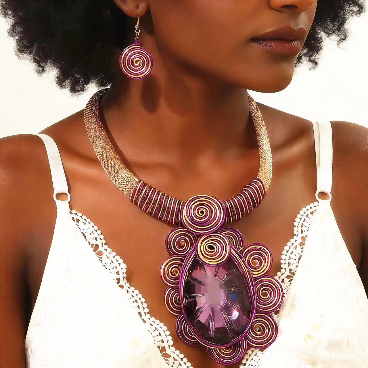 New bohemian exaggerated necklace and earring set banquet accessories necklace