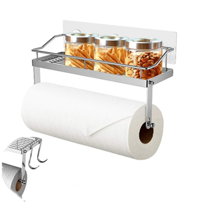 Wall-mounted draining rack, no-drill, bathroom, adhesive stainless steel storage rack, storage shelf, kitchen paper towel holder
