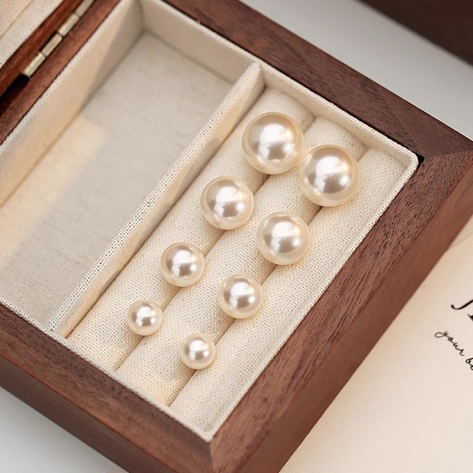 Natural mother-of-pearl pearl stud earrings 999 sterling silver 202 new round strong light pearl earrings for women