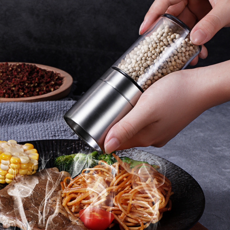 304 stainless steel manual pepper grinder spice grinder household freshly ground Sichuan pepper sea salt glass seasoning bottle