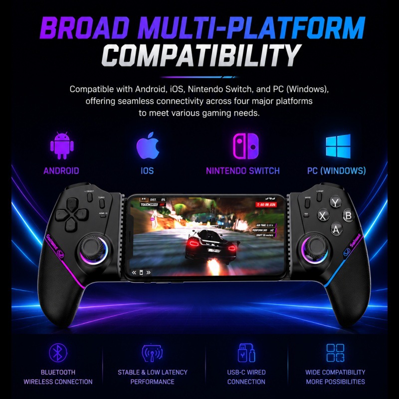 RGB Bluetooth game handle six-axis gyro Hall joystick macro programming Switch Android iOS multi-platform universal