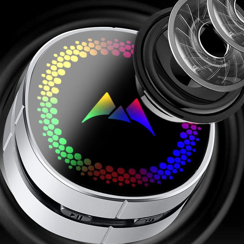 Aluminum alloy bone conduction resonance Bluetooth speaker wireless portable lanyard LED colorful light devil football
