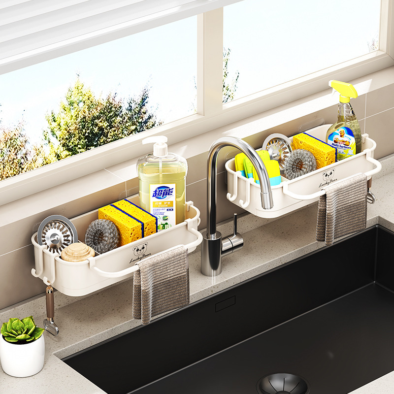 New kitchen sink storage rack wall-mounted multifunctional dishcloth drain rack faucet sponge storage sink rack