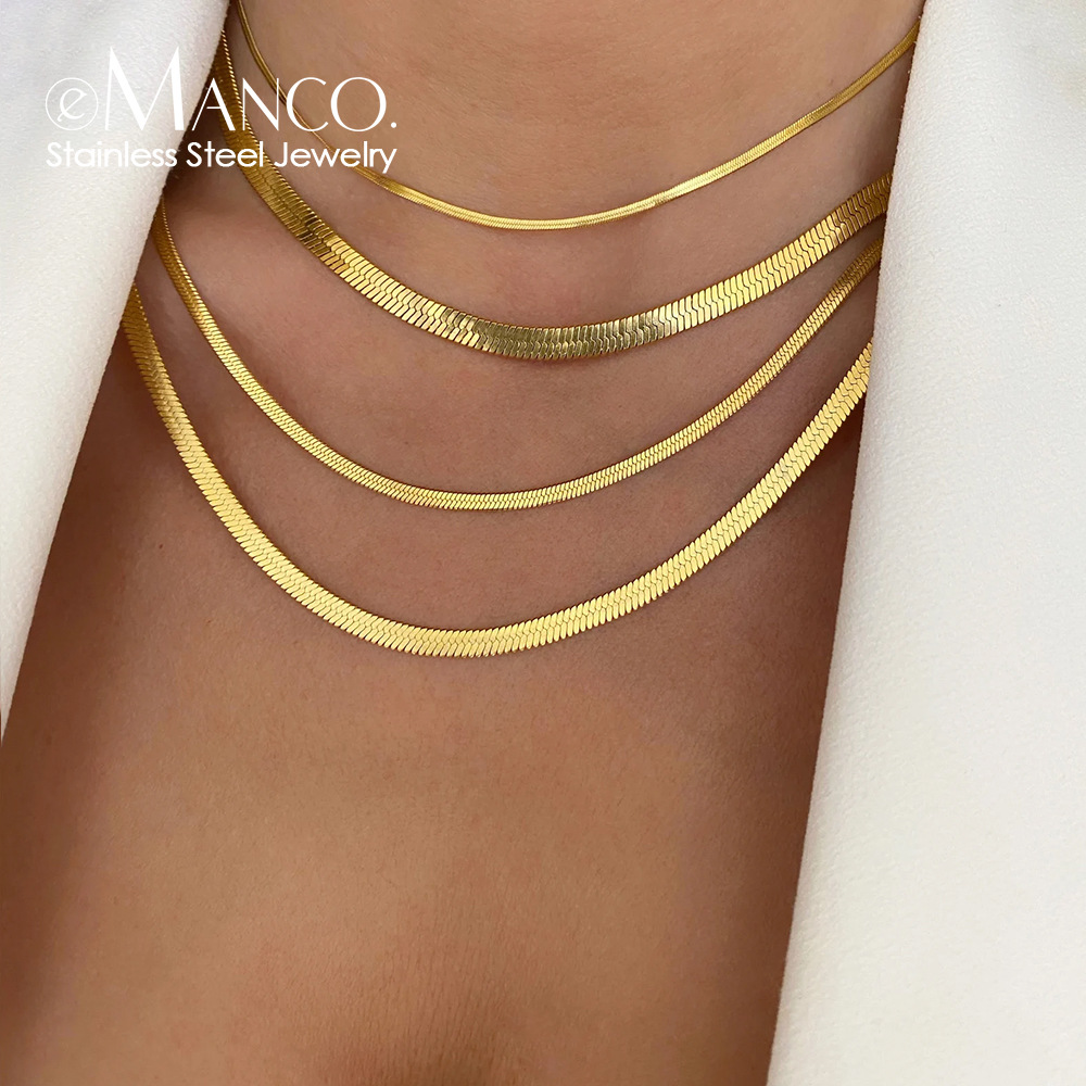 eManco Collarbone Chain Women Titanium Steel Snake Bone Chain Necklace 5mm Choker Simple Minimalist