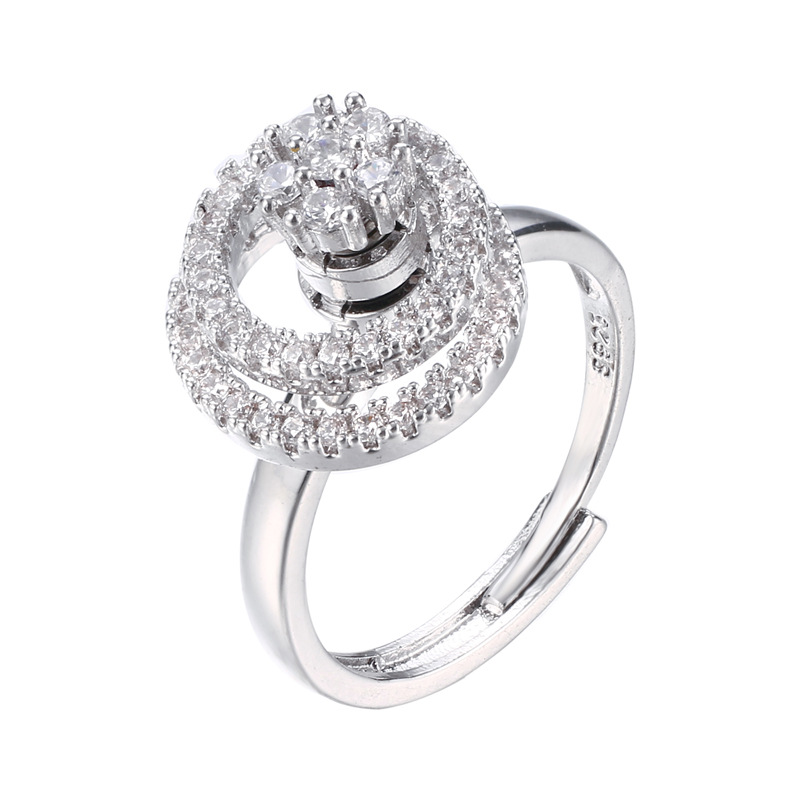Rotating ring micro-set zircon copper open ring jewelry