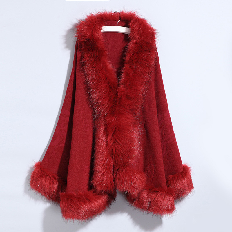 New Women's Knitted Coat Cheongsam Shawl Imitation Fox Fur Collar Fur Shawl Cape Coat Women 1268#