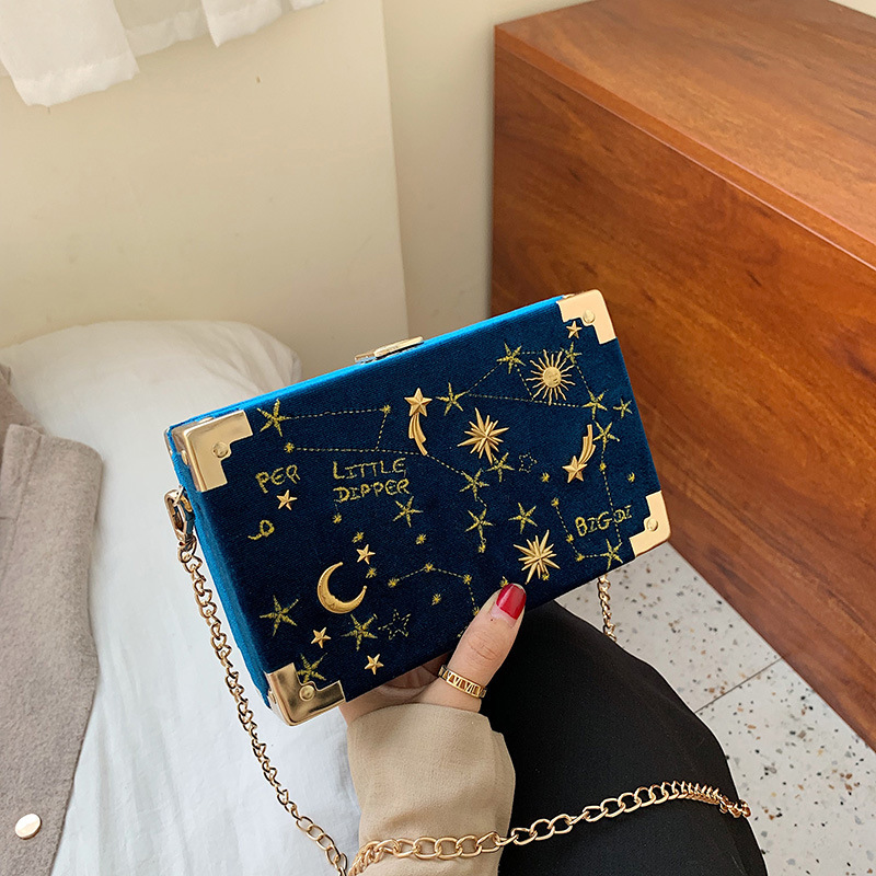 2026 New Velvet Box Bag Starry Small Square Bag Single Shoulder Chain Simple Crossbody