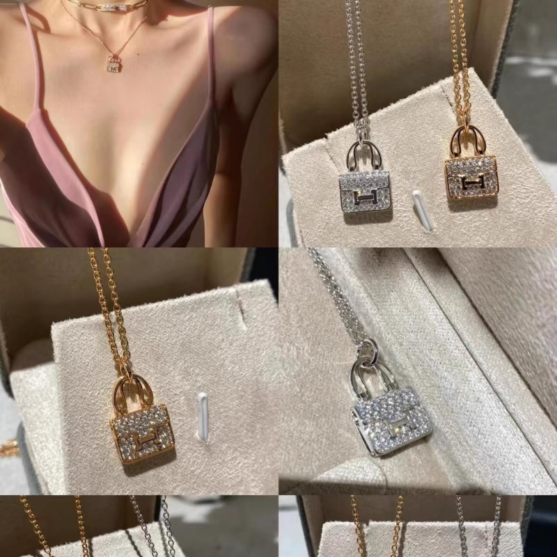 H new Hermes锁骨 chain diamond-plated thick brilliant full gift 18K gold bag necklace women Kang Kang bag