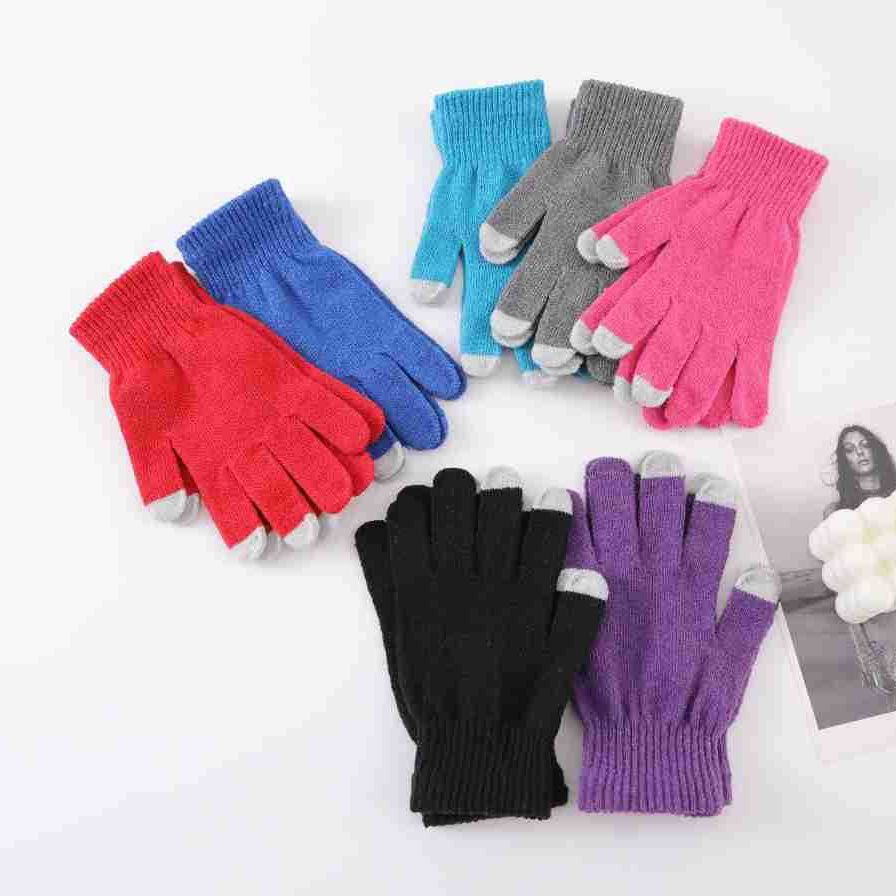 Macaron Solid Color Knitted Anti-Cold Warm Sports Gloves Outdoor Phone-Using Warm Touch Screen Warm Gloves