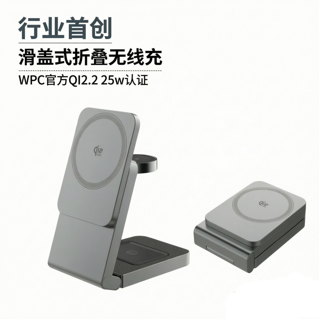 Industry First 25W Sliding Foldable QI2.2 3-in-1 Magnetic Wireless Charger Bracket Suitable for Apple Phones