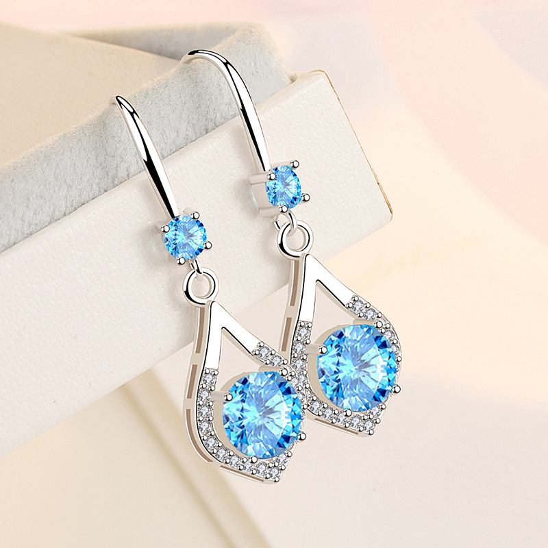 Silver-plated earrings, multi-colored earrings, new shiny zirconium earrings with large diamonds and long drop earrings, white copper