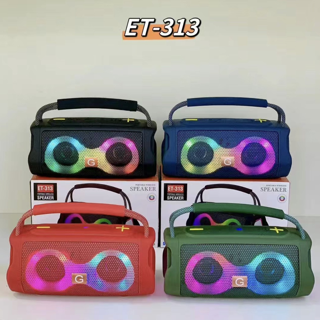 New ET-313 Portable Bluetooth Speaker with Colorful Lights Outdoor Dual Speaker Plug-in Card Bass