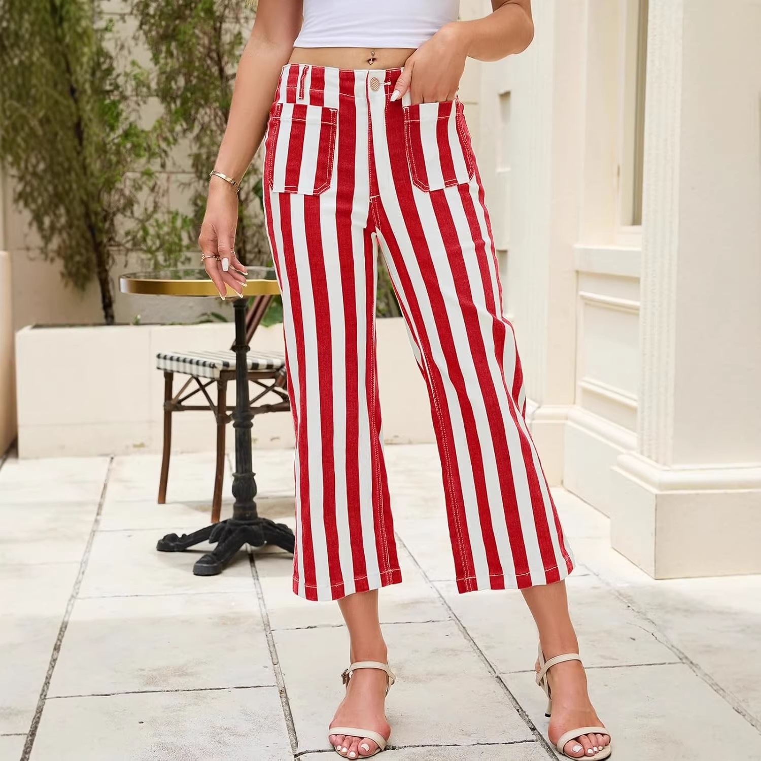 2026 Independent Station New Summer Striped Print Casual Women's Jeans