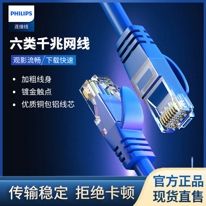 Philips CAT6 Finished Category 6 Gigabit Ethernet Cable Unshielded 8-core Twisted Pair Patch Cord Broadband High-speed Connection Cable