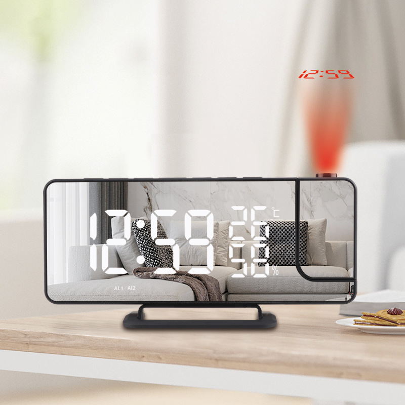 Radio Projection Alarm Clock Large Screen LED Display Temperature Humidity Electronic Clock