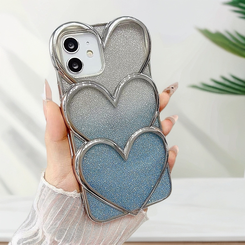 New compatible IP16/15 heart overlap electroplated 14 gradient glitter 13 full coverage anti-drop TPU phone case