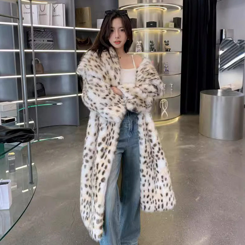 Woven lapel ruffle fur trench coat fox fur raccoon fur faux fur coat