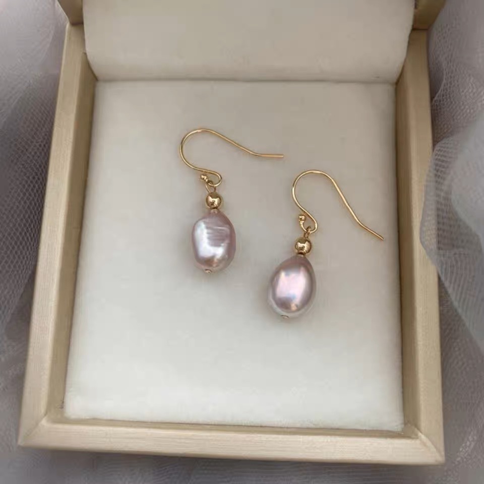 Natural baroque irregular lavender romantic light purple pearl earrings elegant studs for women