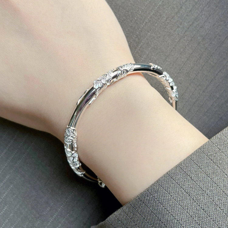 Flourishing pattern silver-plated solid bracelet s999 pure silver bracelet silver jewelry gift gift