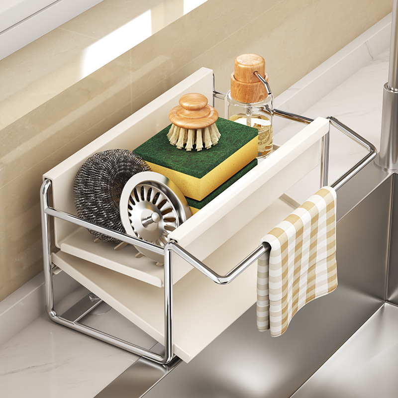 New stainless steel kitchen dishcloth storage rack sink faucet sponge multifunctional integrated no-drilling