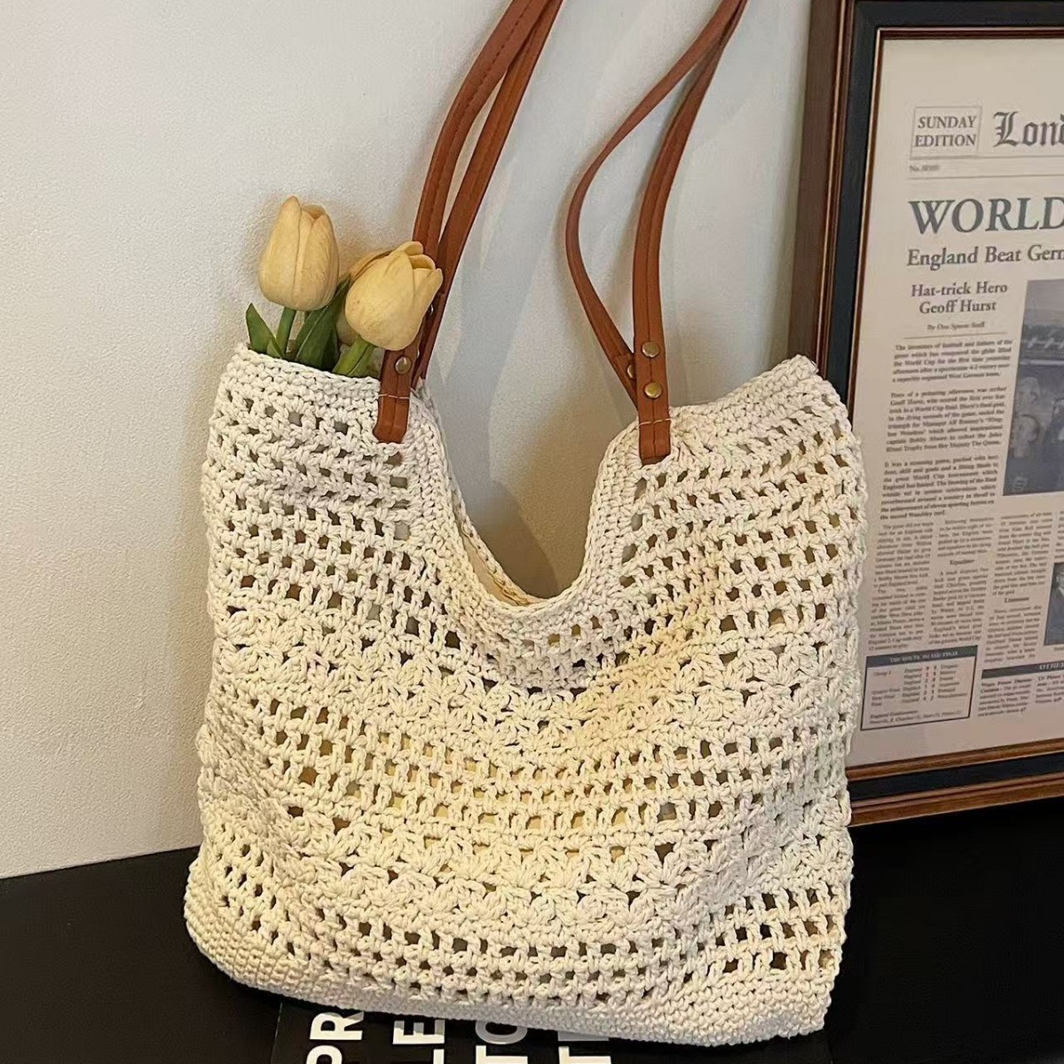 New woven bag women's large capacity single-shoulder tote bag commuting handbag straw bag