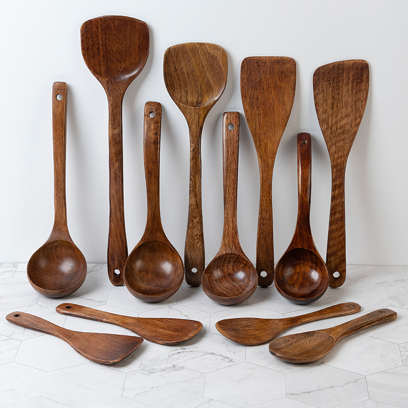 Natural Wood Lacquer Home Wooden Spatula Long Handle Wooden Spatula Non-stick Pan Stir-fry Spatula Long Handle Soup Spoon