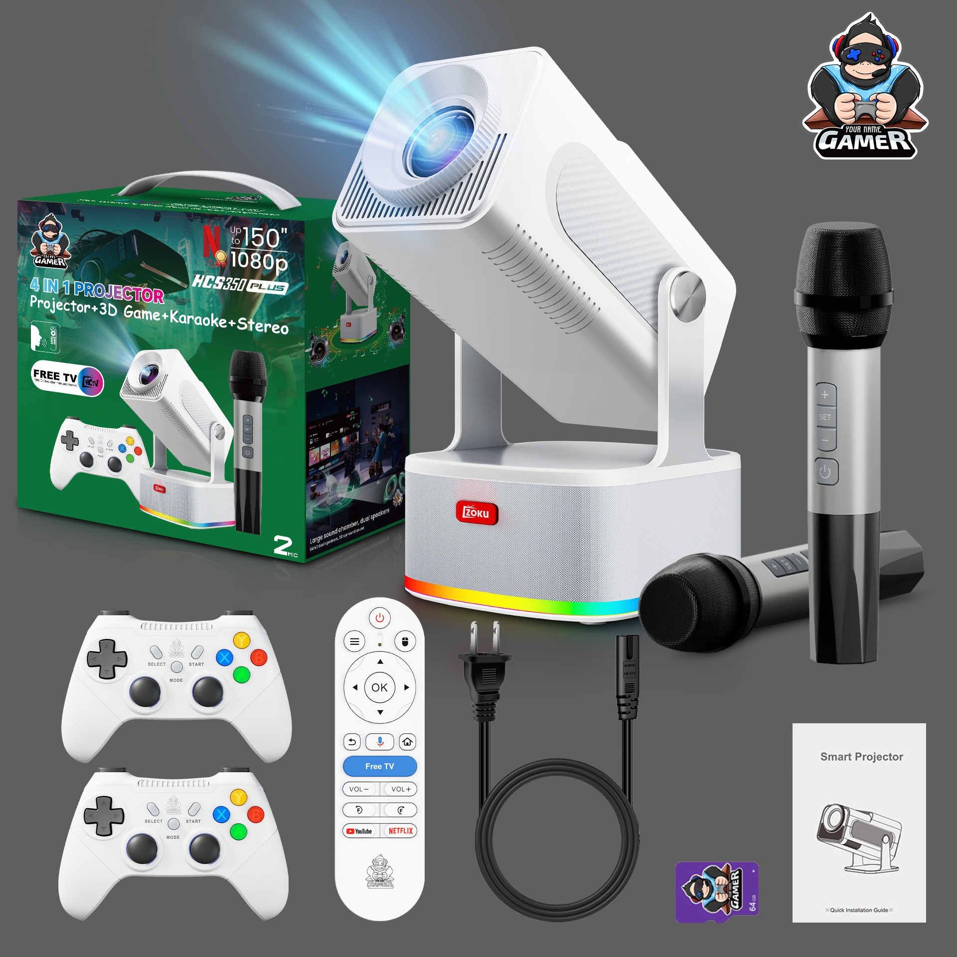 New HCS350plus Projector Game KTV Home Theater 1080P Android HD Smart Projector
