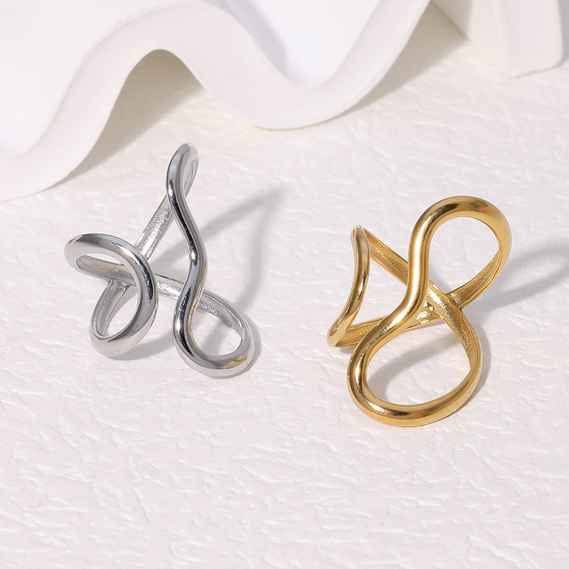 Smooth irregular line index finger ring exaggerated simple stainless steel open ring