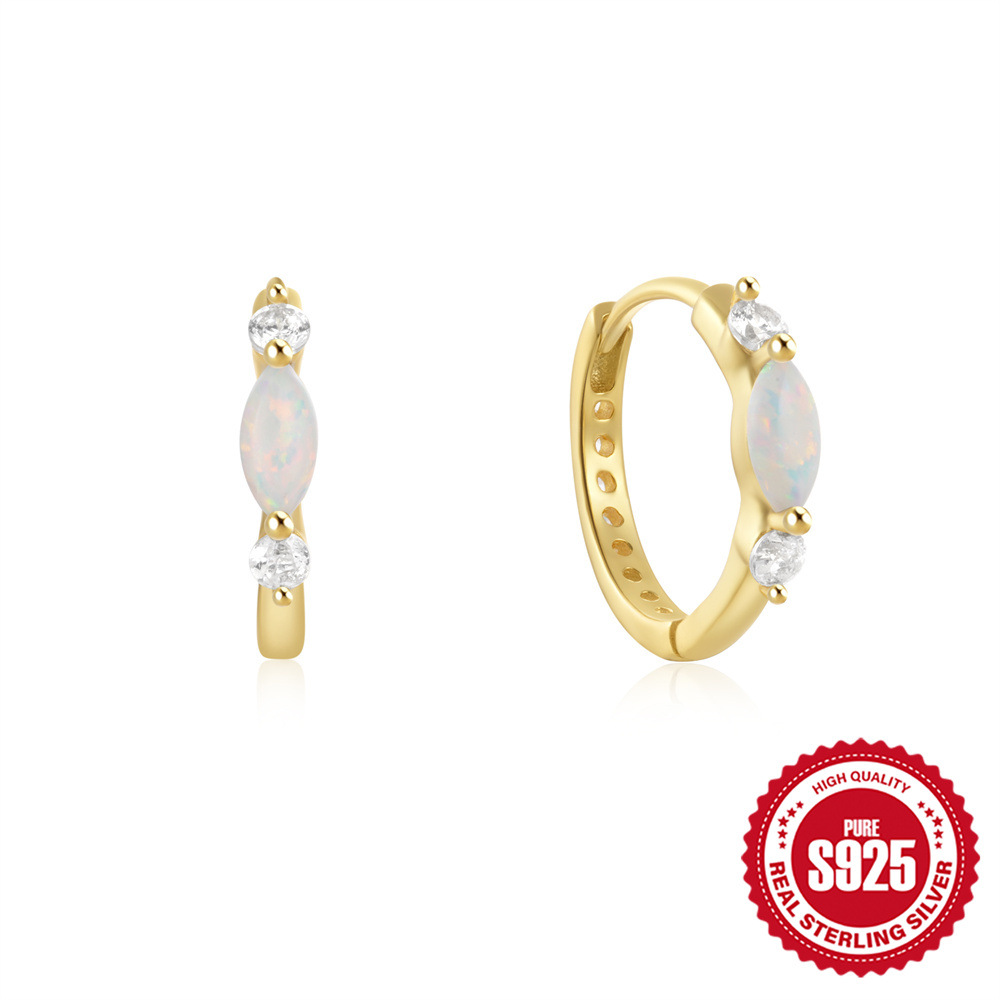 New S925 sterling silver round micro-set zirconia opal ear hoop ear buckle earring earring